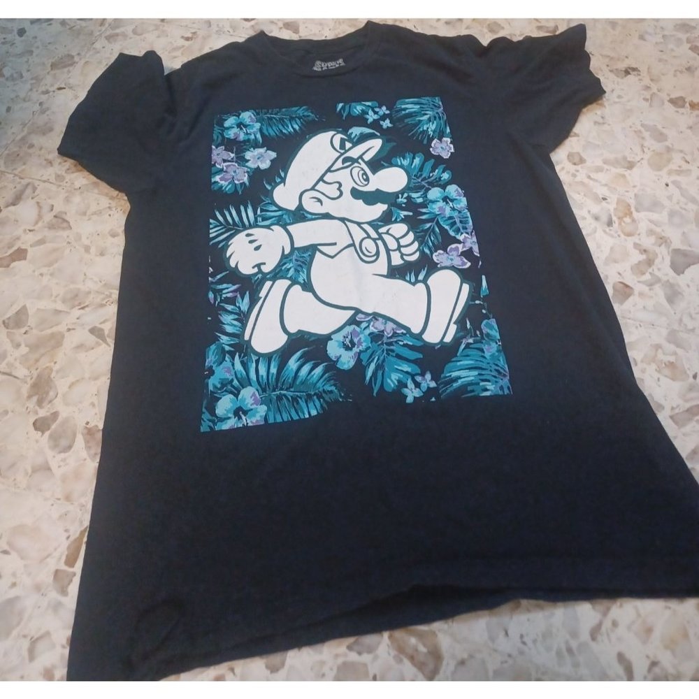 Super Mario Women's Graphic Tee Black Blue Purple Medium